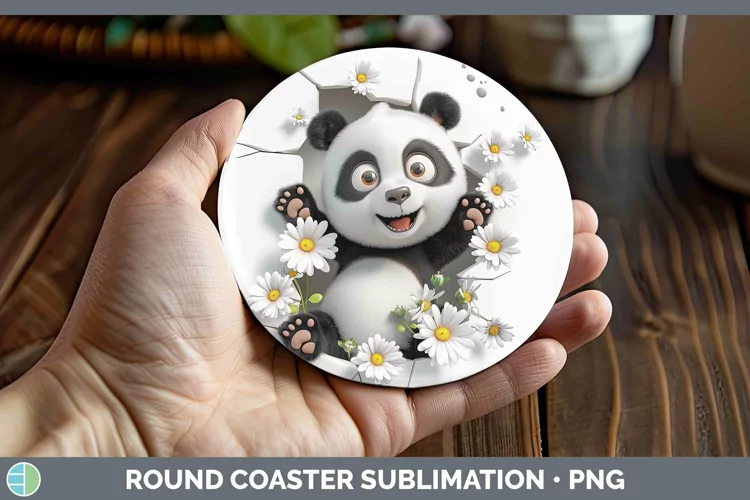 3D Hole in the Wall Panda Round Coaster | Sublimation Coaste