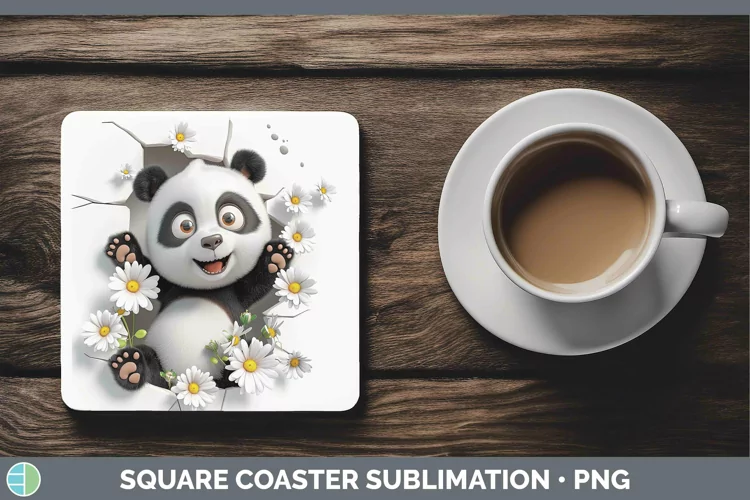 3D Hole in the Wall Panda Square Coaster | Sublimation Coast