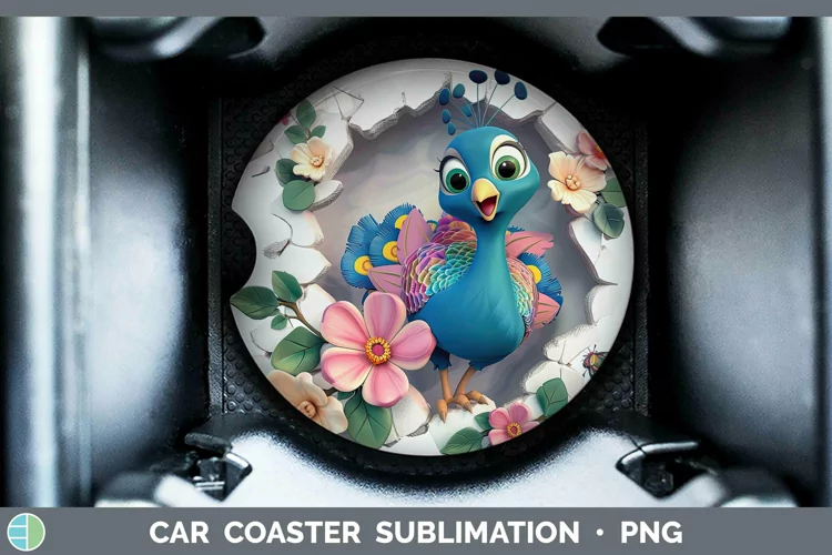 3D Hole in the Wall Peacock Car Coaster Sublimation Coaster