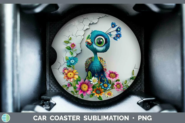 3D Hole in the Wall Peacock Car Coaster Sublimation Coaster
