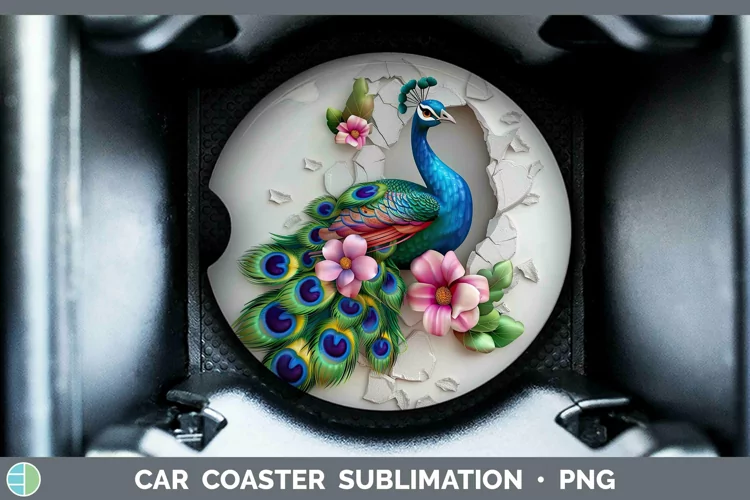 3D Hole in the Wall Peacock Car Coaster Sublimation Coaster
