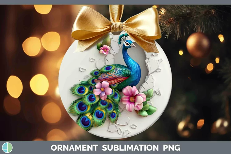 3D Hole in the Wall Peacock Ornament Sublimation Bauble Desi