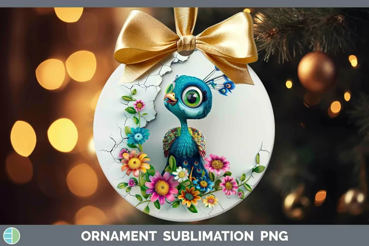 3D Hole in the Wall Peacock Ornament Sublimation Bauble Desi