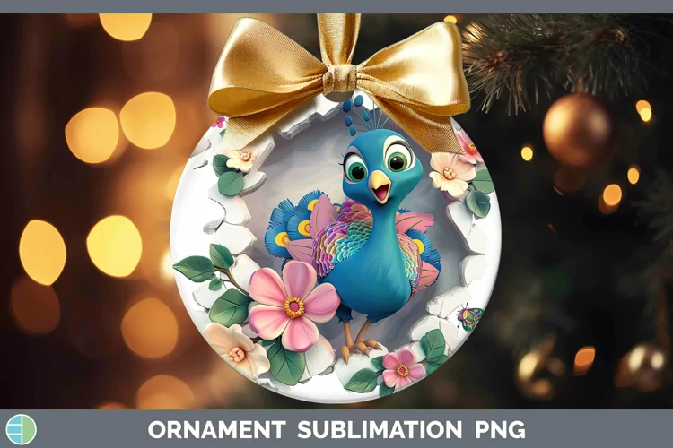 3D Hole in the Wall Peacock Ornament Sublimation Bauble Desi