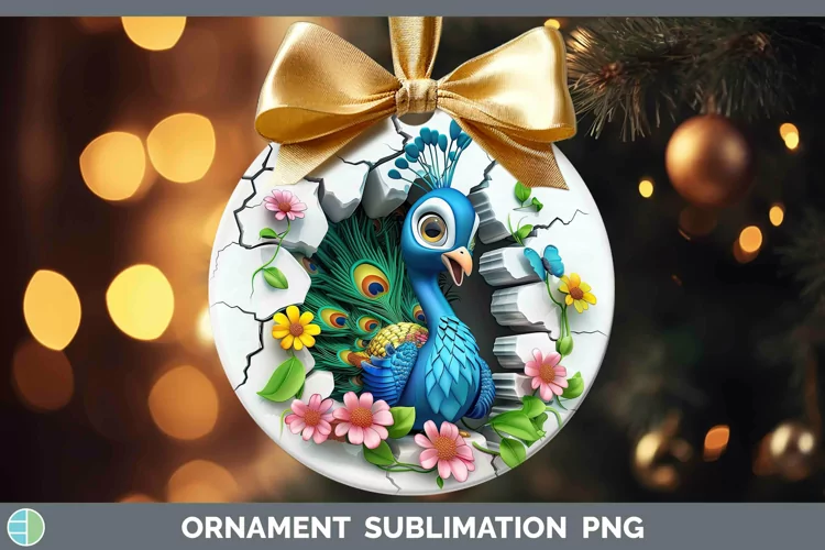3D Hole in the Wall Peacock Ornament Sublimation Bauble Desi