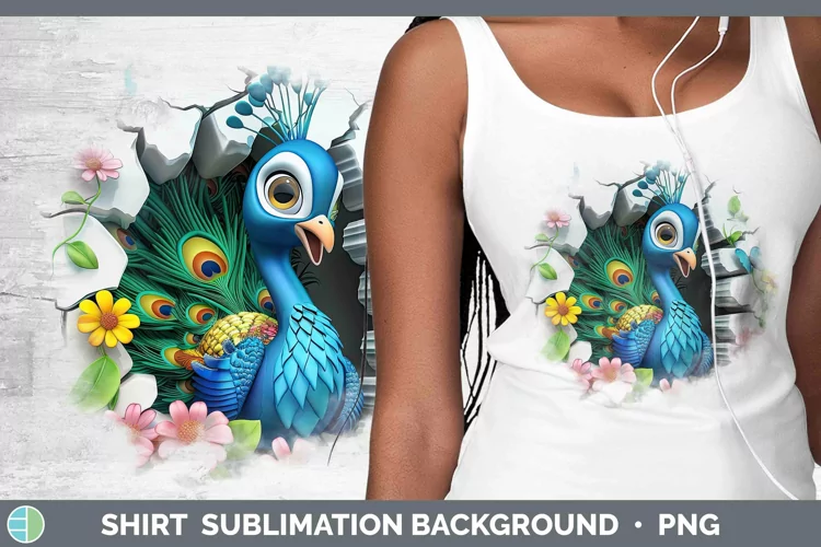 3D Hole in the Wall Peacock Shirt Sublimation Sublimation Ba