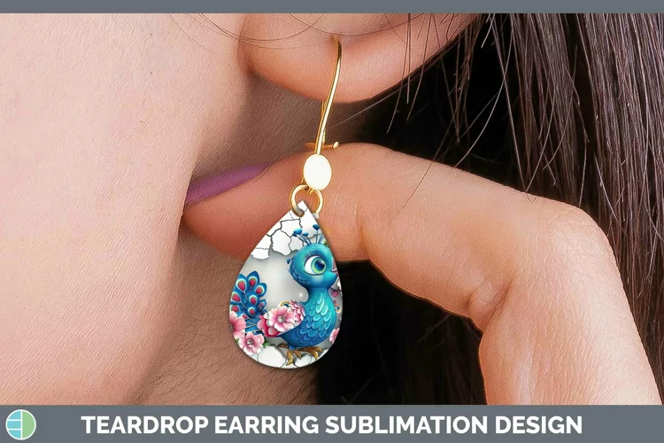 3D Hole in the Wall Peacock Teardrop Earrings Sublimation Ea
