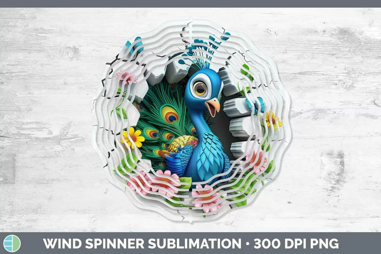 3D Hole in the Wall Peacock Wind Spinner Sublimation Spinner
