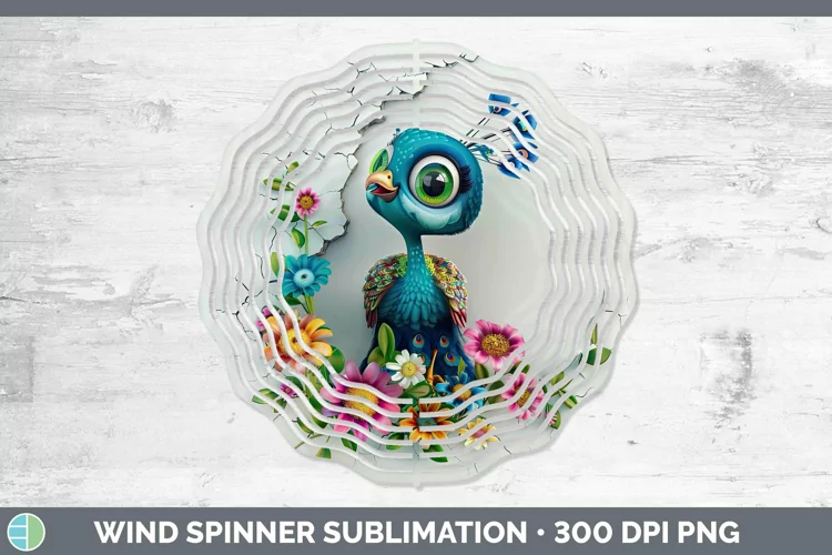 3D Hole in the Wall Peacock Wind Spinner Sublimation Spinner