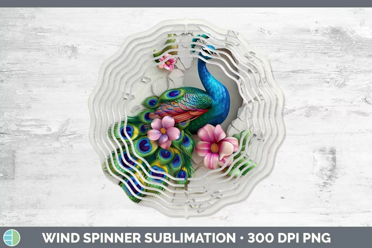 3D Hole in the Wall Peacock Wind Spinner Sublimation Spinner
