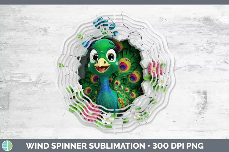 3D Hole in the Wall Peacock Wind Spinner Sublimation Spinner