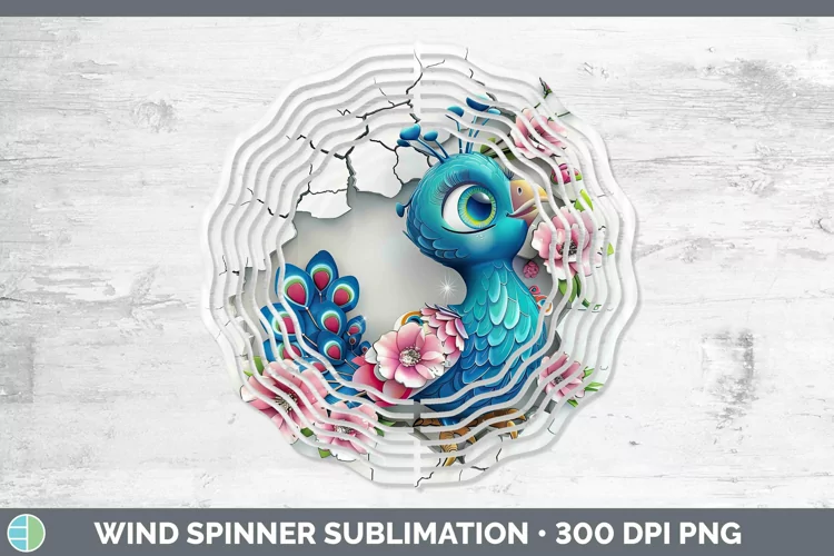 3D Hole in the Wall Peacock Wind Spinner Sublimation Spinner
