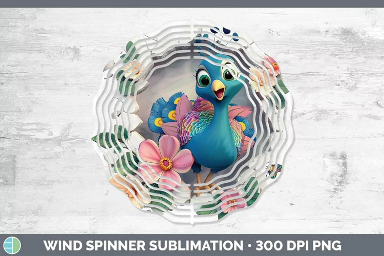 3D Hole in the Wall Peacock Wind Spinner Sublimation Spinner