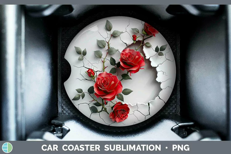 3D Hole in the Wall Rose Car Coaster | Sublimation Coaster D