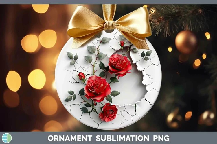 3D Hole in the Wall Rose Ornament | Sublimation Bauble Desig