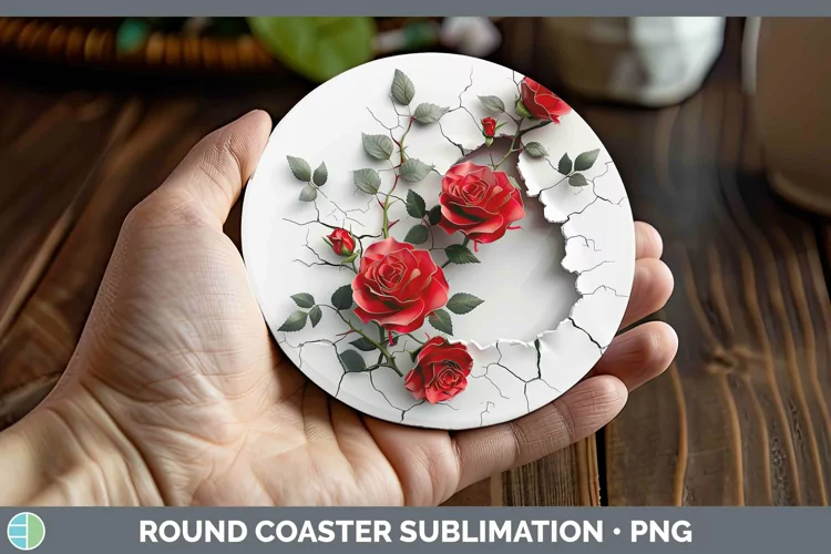 3D Hole in the Wall Rose Round Coaster | Sublimation Coaster