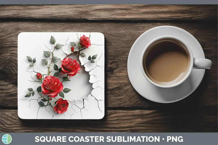 3D Hole in the Wall Rose Square Coaster | Sublimation Coaste