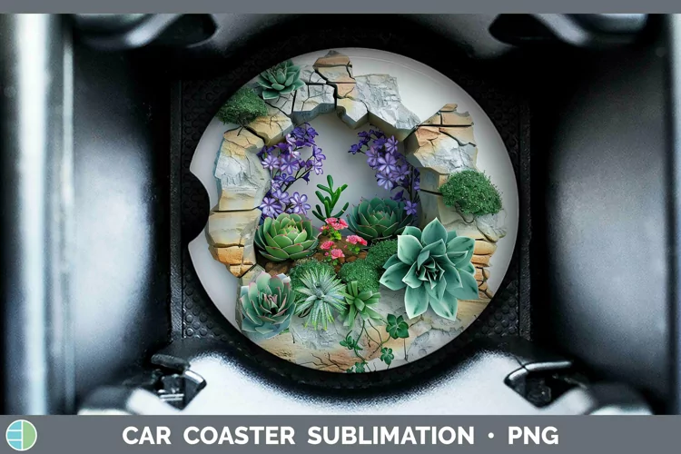 3D Hole in the Wall Succulents Car Coaster Sublimation Coast