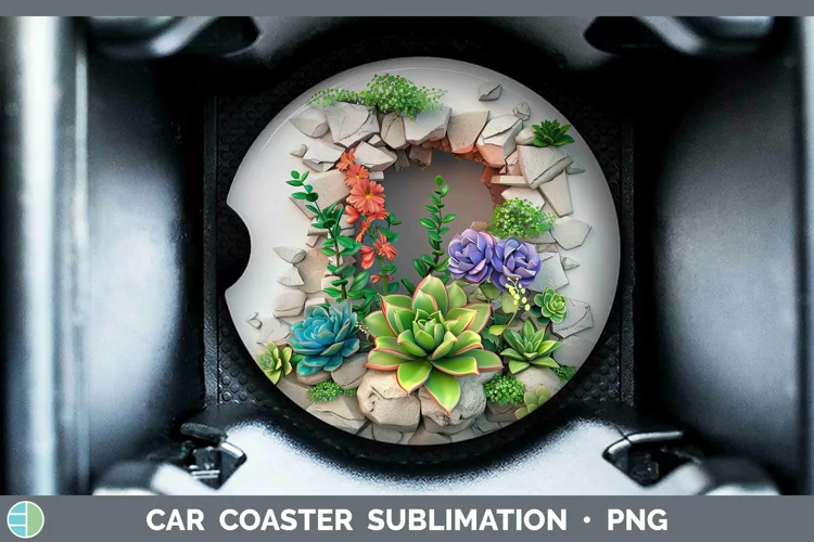 3D Hole in the Wall Succulents Car Coaster Sublimation Coast