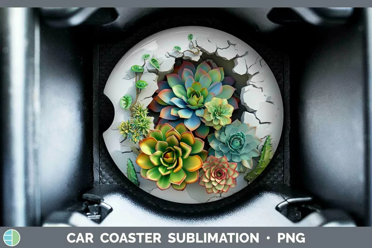 3D Hole in the Wall Succulents Car Coaster Sublimation Coast