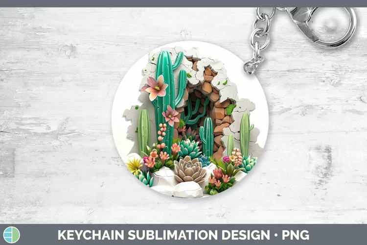 3D Hole in the Wall Succulents Keychain Sublimation Keyring