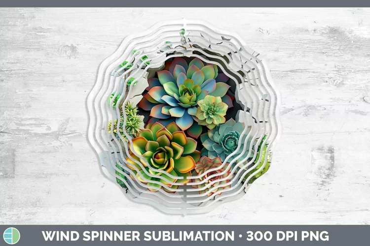 3D Hole in the Wall Succulents Wind Spinner Sublimation Spin