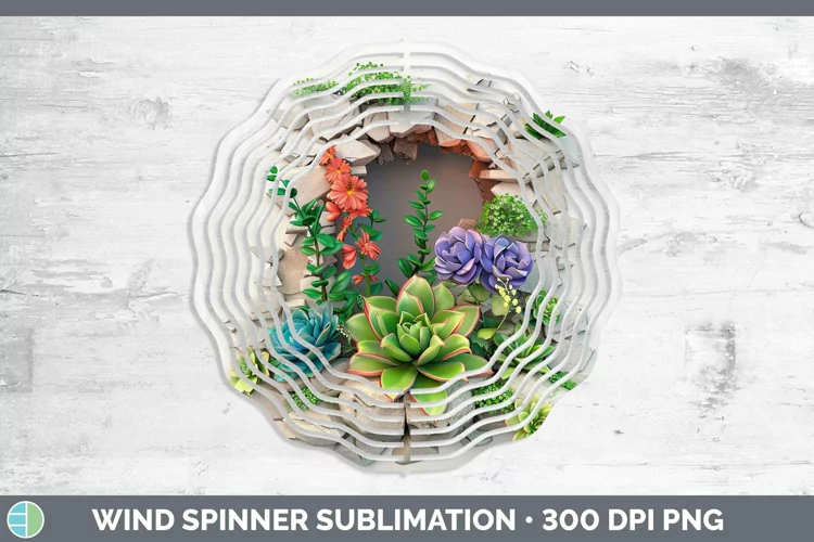 3D Hole in the Wall Succulents Wind Spinner Sublimation Spin