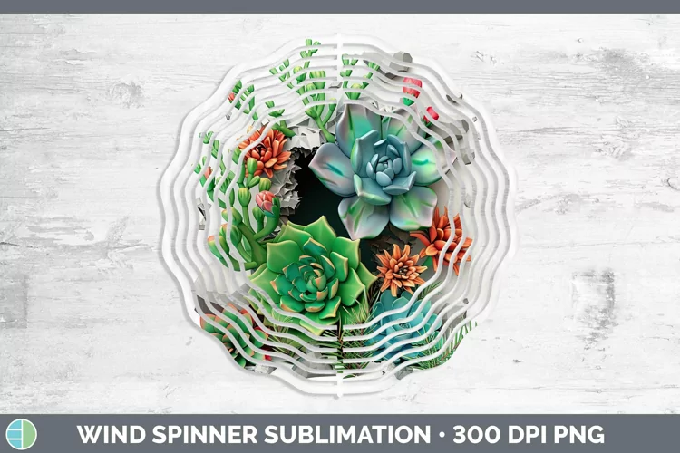 3D Hole in the Wall Succulents Wind Spinner Sublimation Spin