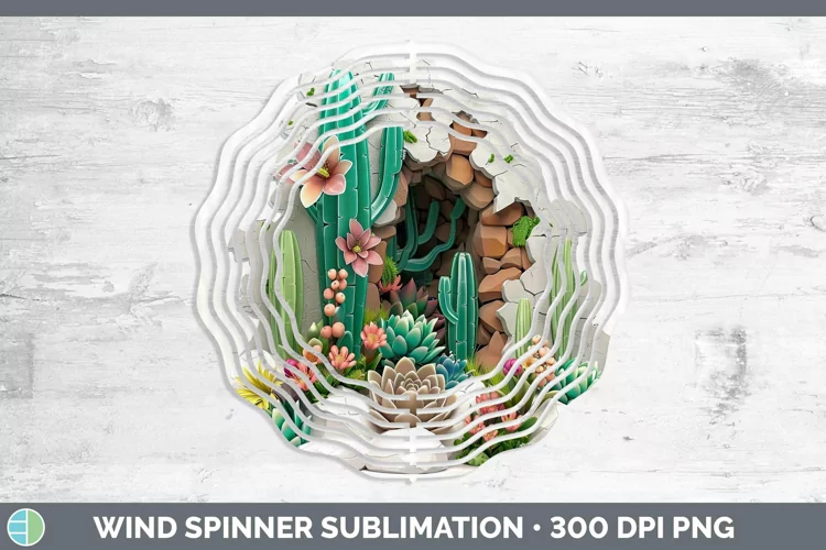 3D Hole in the Wall Succulents Wind Spinner Sublimation Spin