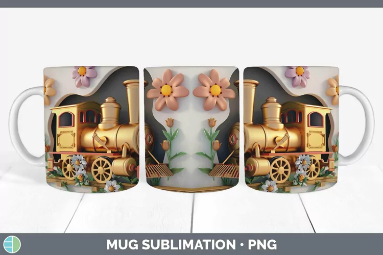 3D Hole in the Wall Train Mug Wrap Sublimation Coffee Cup De