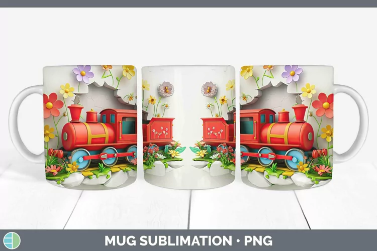 3D Hole in the Wall Train Mug Wrap Sublimation Coffee Cup De
