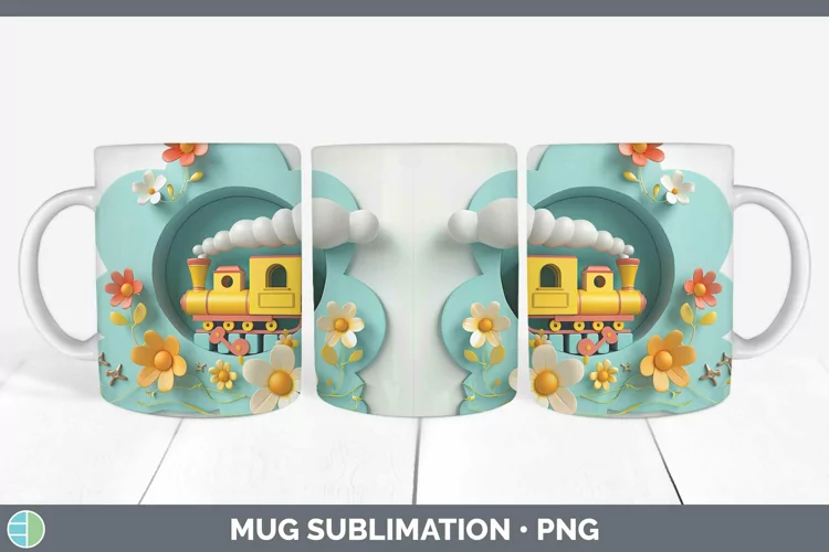 3D Hole in the Wall Train Mug Wrap Sublimation Coffee Cup De