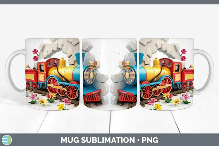 3D Hole in the Wall Train Mug Wrap Sublimation Coffee Cup De