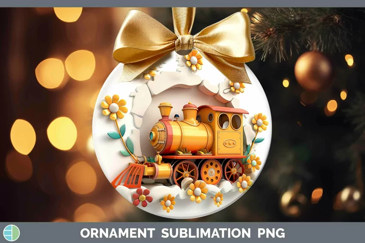 3D Hole in the Wall Train Ornament Sublimation Bauble Design