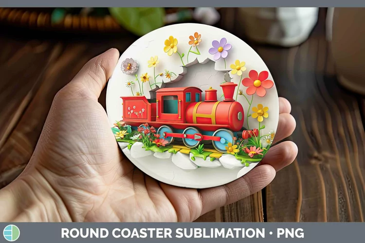 3D Hole in the Wall Train Round Coaster Sublimation Coaster