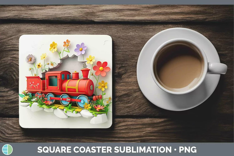 3D Hole in the Wall Train Square Coaster Sublimation Coaster