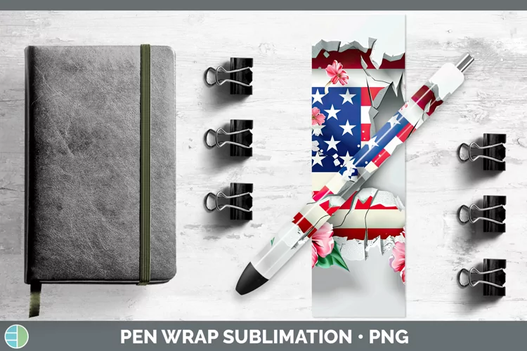 3D Hole in the Wall USA Flag Pen Wrap Sublimation Pen Design