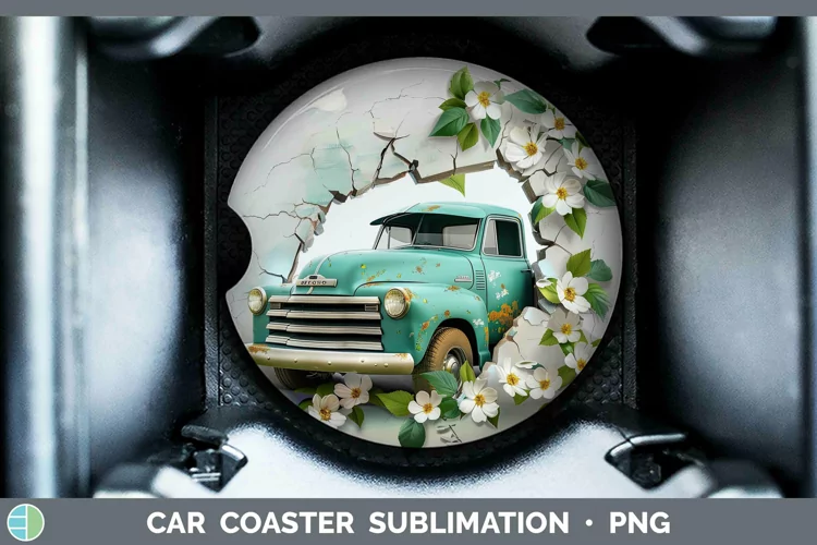 3D Hole in the Wall Vintage Truck Car Coaster Sublimation Co