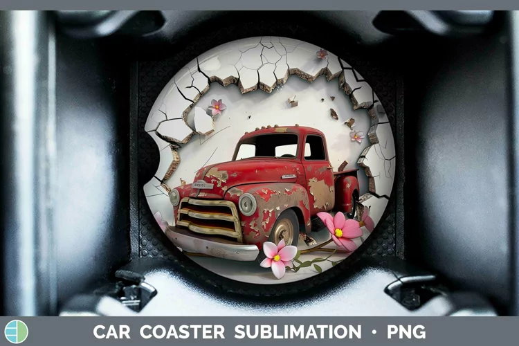 3D Hole in the Wall Vintage Truck Car Coaster Sublimation Co