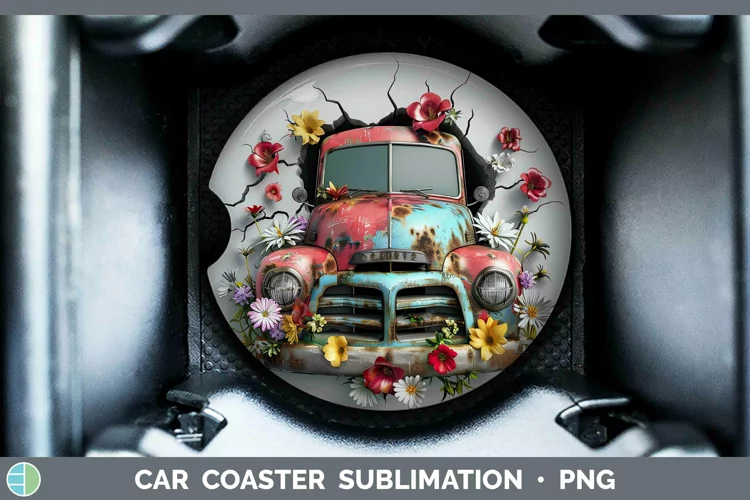 3D Hole in the Wall Vintage Truck Car Coaster Sublimation Co