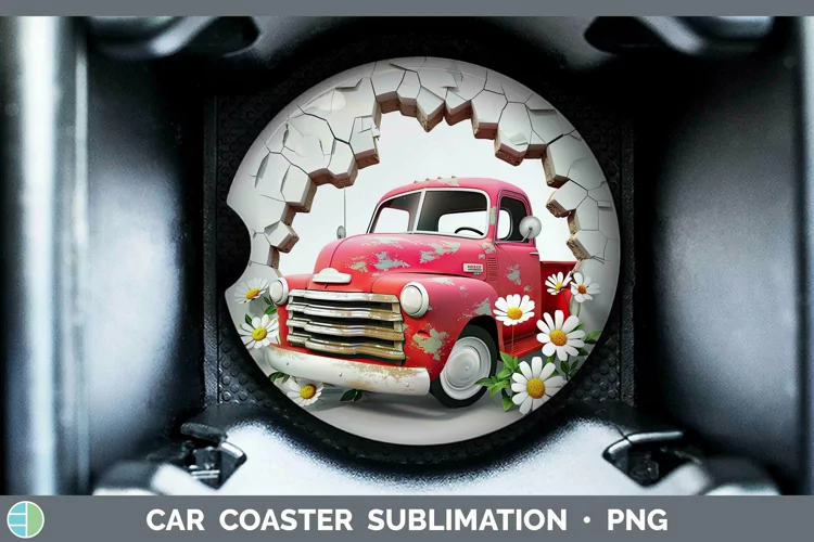 3D Hole in the Wall Vintage Truck Car Coaster Sublimation Co