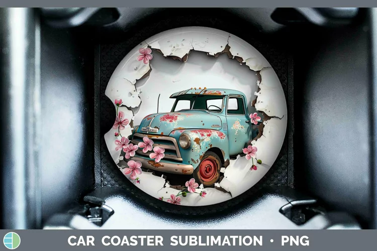 3D Hole in the Wall Vintage Truck Car Coaster Sublimation Co