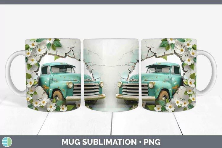 3D Hole in the Wall Vintage Truck Mug Wrap Sublimation Coffe