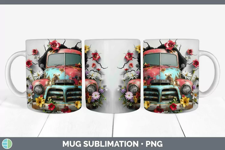 3D Hole in the Wall Vintage Truck Mug Wrap Sublimation Coffe