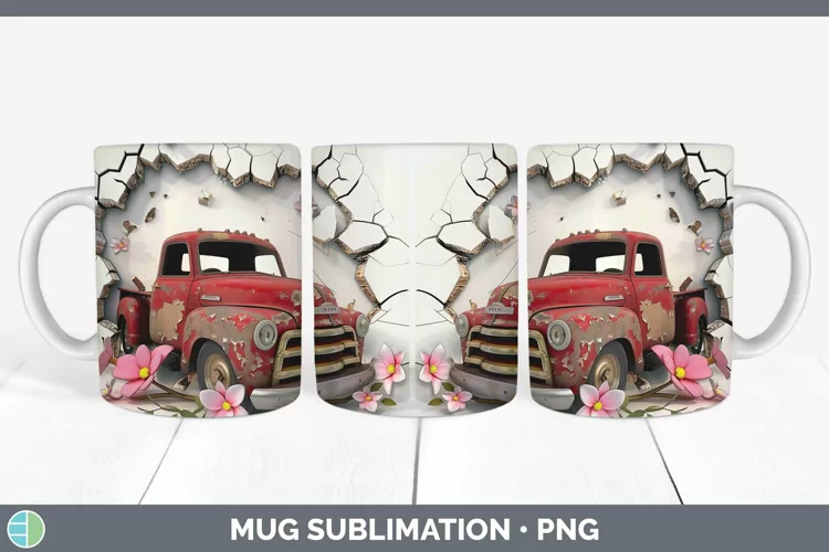 3D Hole in the Wall Vintage Truck Mug Wrap Sublimation Coffe