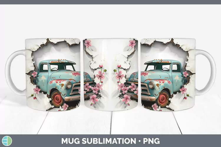 3D Hole in the Wall Vintage Truck Mug Wrap Sublimation Coffe