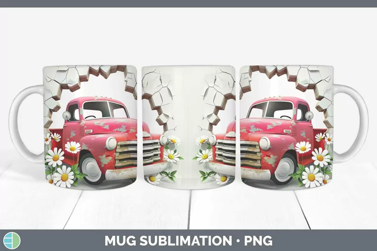 3D Hole in the Wall Vintage Truck Mug Wrap Sublimation Coffe