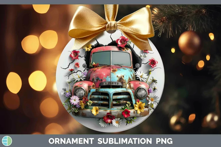 3D Hole in the Wall Vintage Truck Ornament Sublimation Baubl