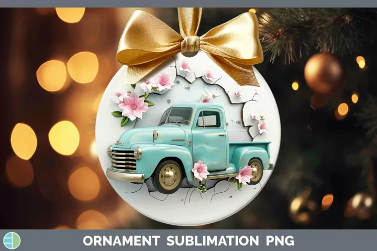 3D Hole in the Wall Vintage Truck Ornament Sublimation Baubl