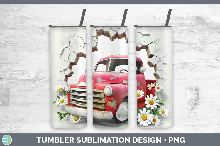 3D Hole in the Wall Vintage Truck Tumbler Sublimation 20 oz